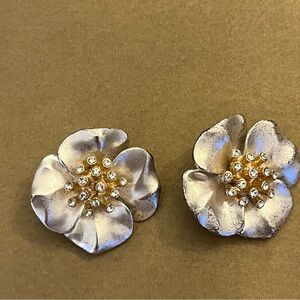 Elegant Silver and Gold Floral Earrings Camellia